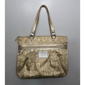 Coach 15301 Poppy Gold Metallic Story Patch Large Satchel GlamTote Shoulder Bag